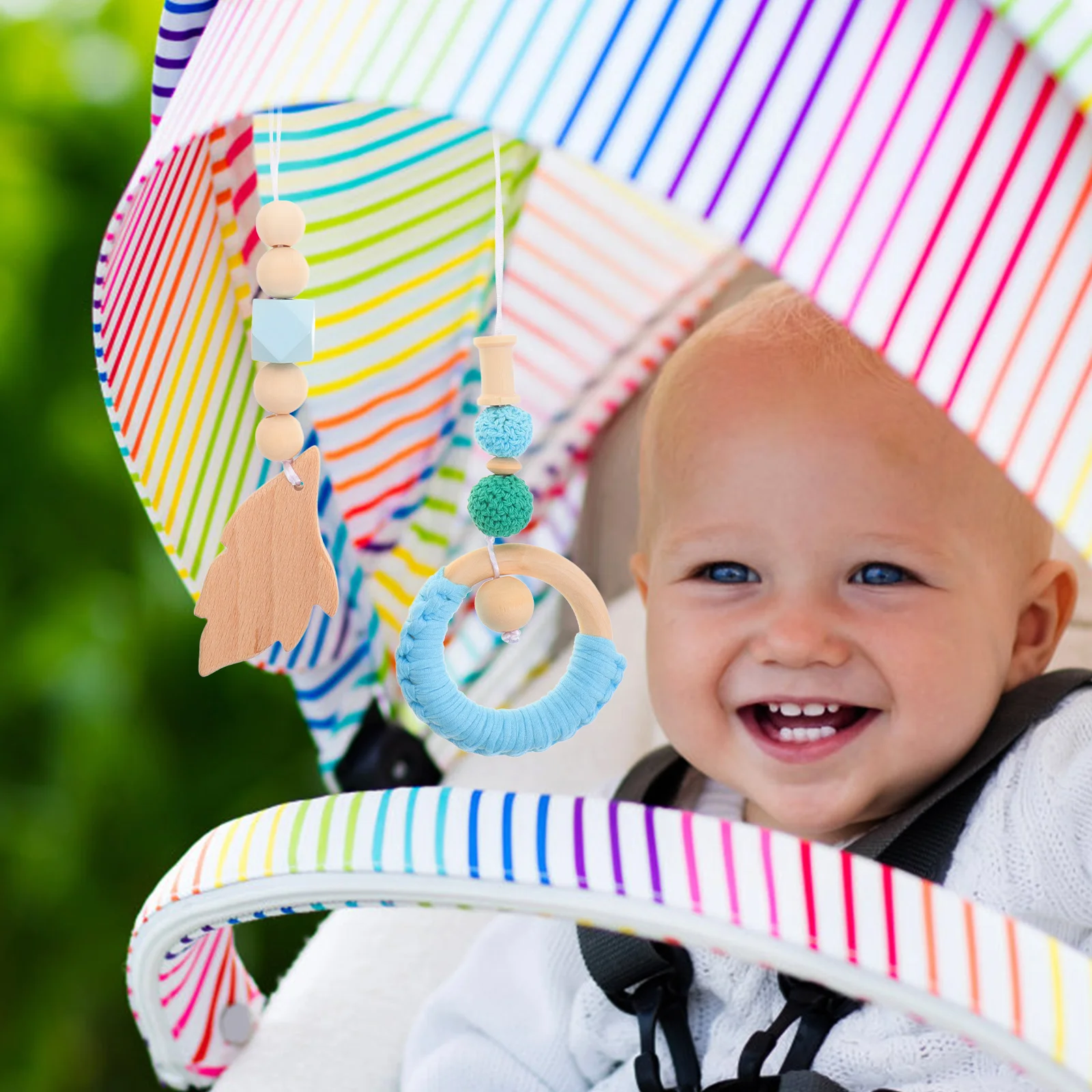 

4 Pcs Baby Room Decoration Pendants Newborn Toys Yarn Beads Crib Hanging Pram Attachment Stroller