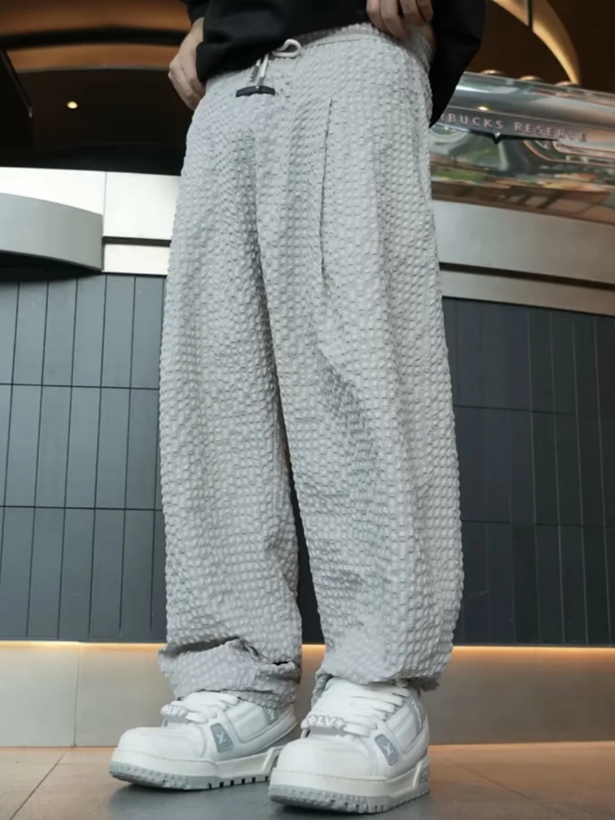 Summer Thin Bubble Drapey Casual Pants Men's Simple Versatile Loose Breathable Wide Leg Straight Tube Pants Polyester Fiber
