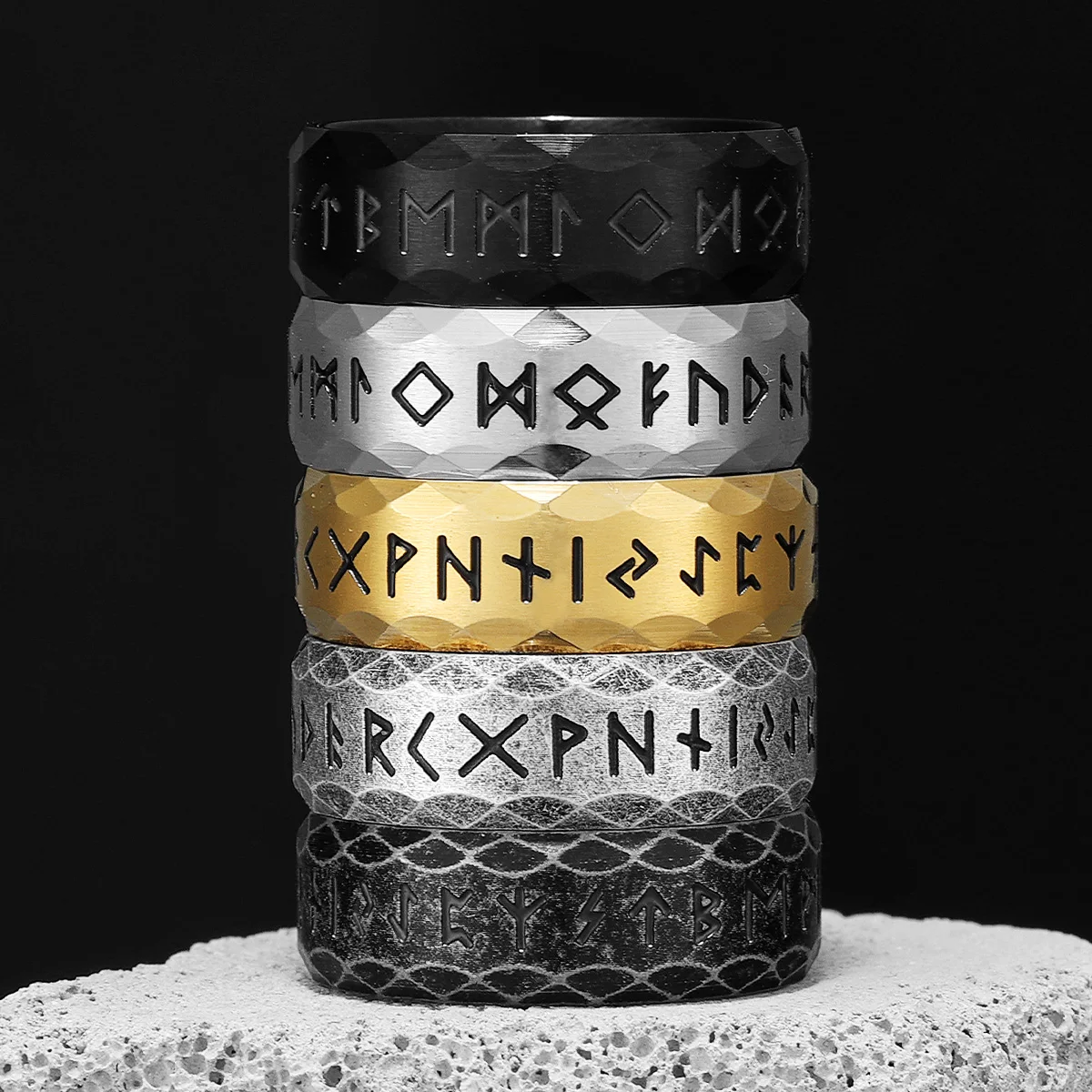 Vintage Nordic Vikings Runes Stainless Steel Womens Mens Rings Punk Simple For Boyfriend Biker Jewelry Creativity Gift Wholesale