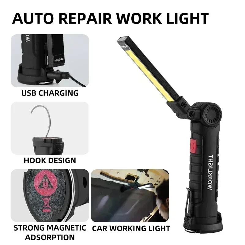 Led Work Light Magnetic Base Hook Rechargeable 360°Rotating Portable Handheld Flashlight For Working Repairing Outdoor Camping