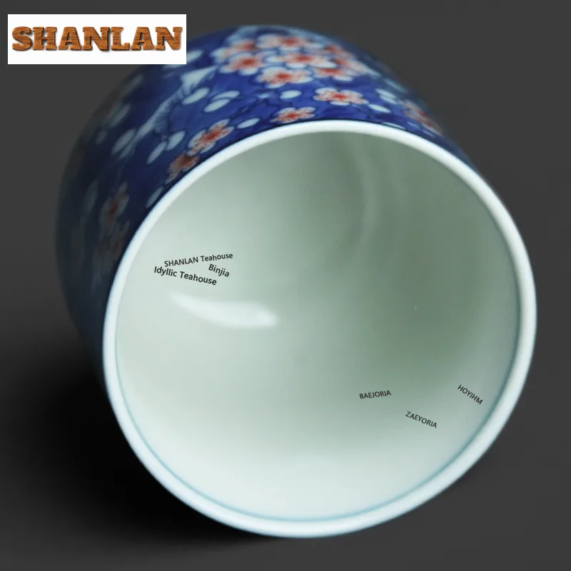 HOYIHM 150ml Blue and White Ice Plum Glaze Teacup Japanese Tea Bowl Jug Tea-tasting Personal Cup Chazhan Master Cups Cafes Gifts