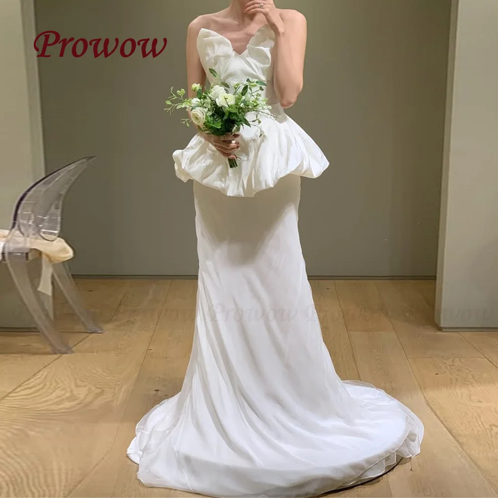 

Prowow Elegant V Neck Mermaid Wedding Dress Korea Photo Shoot Pleated Ivory Bridal Gown 2025 Women Sleeveless Corset Customized