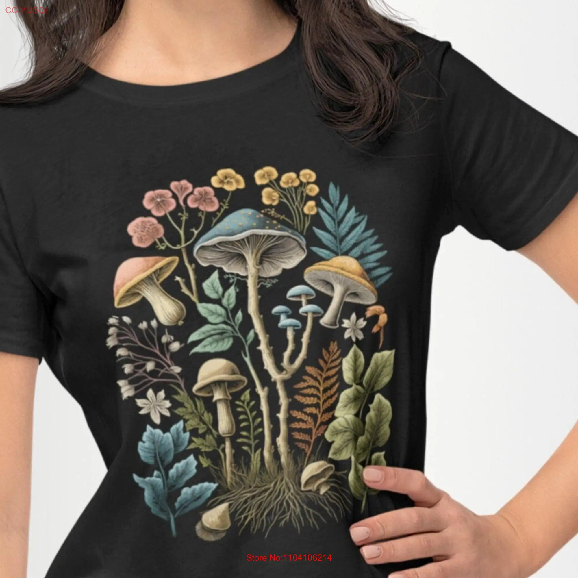 T-shirt manches longues ou courtes femme, esthétique, pièces plus lentes et plantes