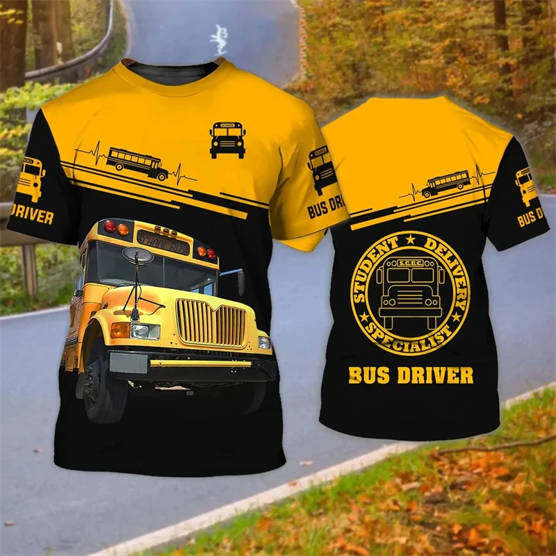 

Summer Men's T-Shirt 3d Printed Driver School Bus Hd Printed Shirt Fashion O Collar Short Sleeve Loose Funny Plus Size Clothing