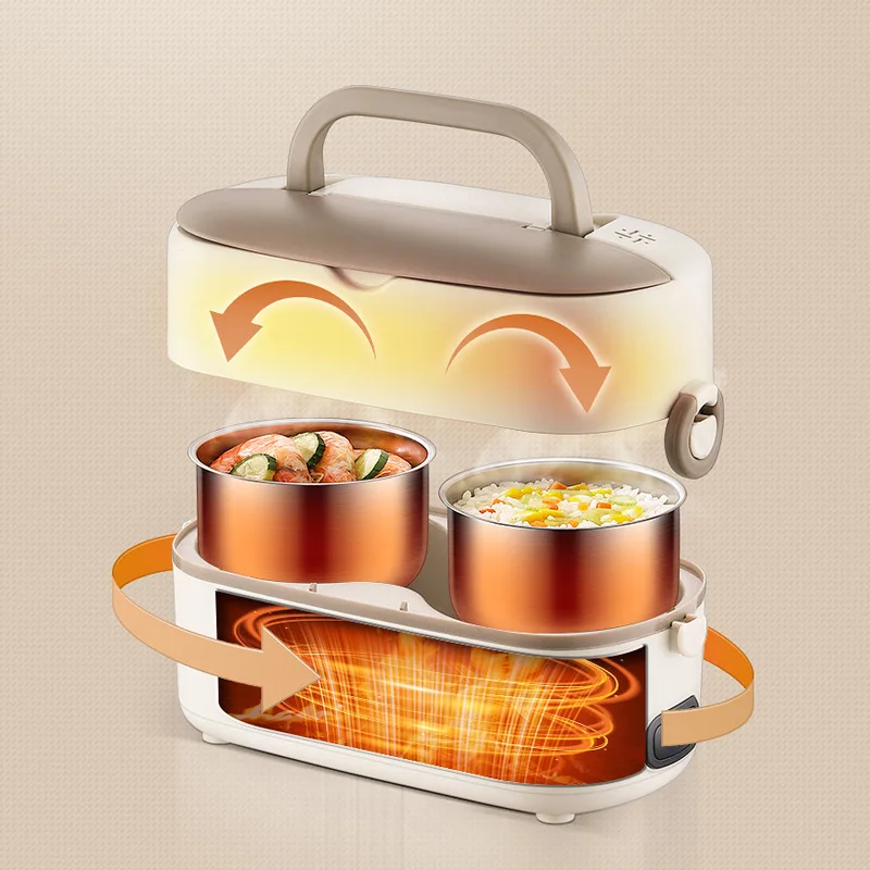 Upgraded 2.4L Double-layer Portable Electric Heating Lunch Box Household Multi-functional Rice Cooker Steamer Small Lunch Box