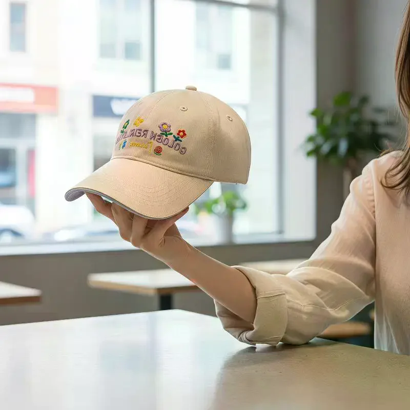Letter Embroidery Floral Pattern Sunscreen Hat Adjustable UV Protection Cap for Unisex Outdoor Sports Camping Hiking