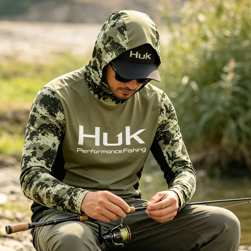 

2026 Fishing Hoodie Anti-UV Sunscreen Sun Protection Clothes Fishing Shirt Breathable mask Hooded Sportswear