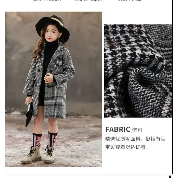 Cate Children Jacket for Girls Winter Wool Warm Overcoat Fashion Girls Clothes Kids Outerwear Autumn Girls Coat