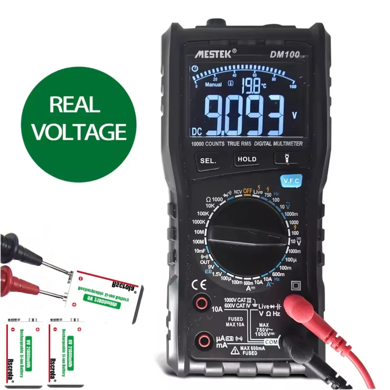Rscrola 21800mWh 9V Lithium Rechargeable Battery with USB Charging Cable for Guitar Active Pickup,Bass,Wireless Mic,Pedal,Alarm