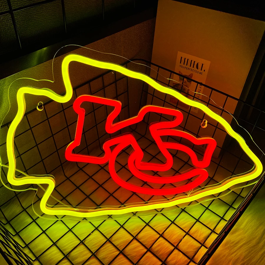 

Football Rugby Sports Neon Sign Suitable for Chiefs,KC Logo for Wall Decor Stable Lighting Effect LED Neon Light Up Signs