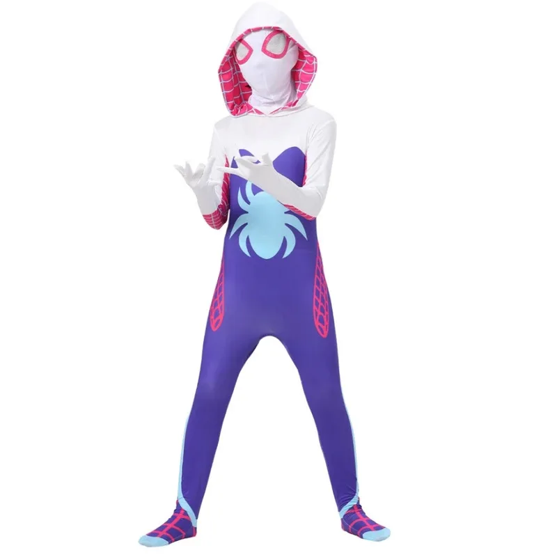 Girls Gwen Stacy Ghost Spider Costume Bodysuit Women Adult Kid Halloween Cosplay Gwen Stacy Costume Fantasy Sexy Dress Up Outfit