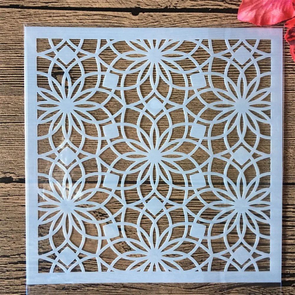9Pcs/Set 13cm Line Grid Round Geometry DIY Layering Stencils Painting Scrapbook Coloring Embossing Album Decorative Template