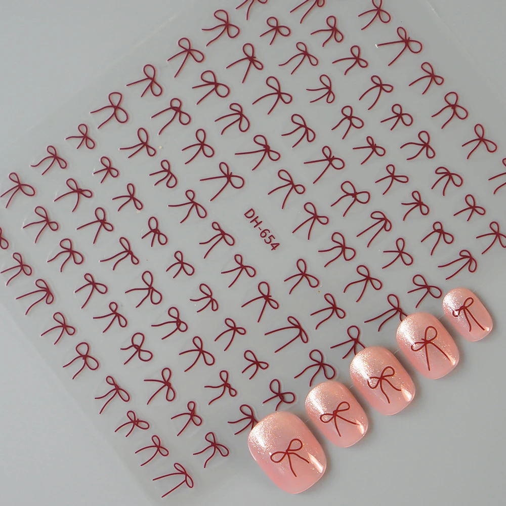 2 szt. Czerwona kokardka naklejki do paznokci naklejki, błyszczące amulety łuk samoprzylepne naklejki projekt ozdoby do paznokci Manicure materiały do paznokci