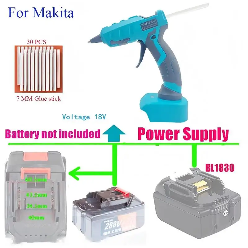 Cordless Hot Melt Glue Gun For Makita/DEWALT/BlackDecker/Milwaukee/Bosch With 30 Sticks 18V Lithium Battery Electric Repair Tool