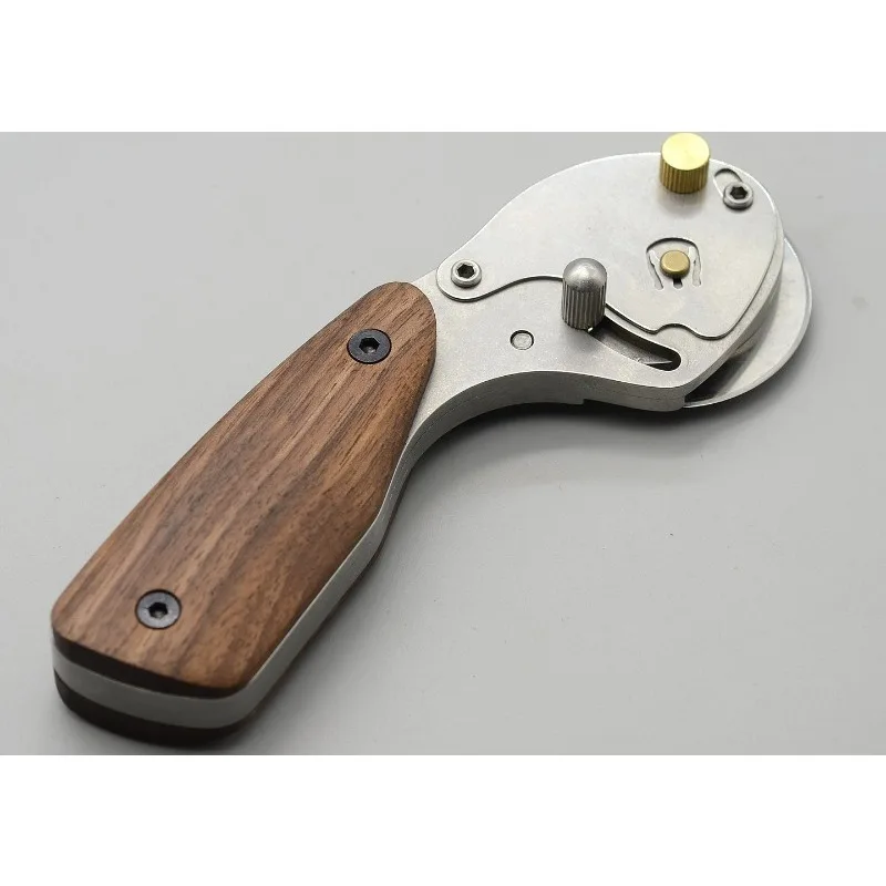 Full Metal Rotary Cutter Stainless Steel Leather Craft Knife Retractable Blade Walnut Handle
