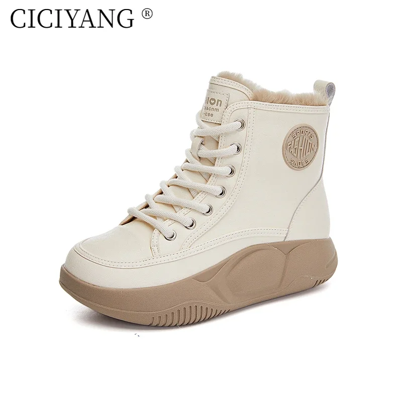 CICIYANG Genuine Leather Rabbit Fur Women Snow Boots 2025 Winter New Non-slip Large Size Women Ankle Boots Fashion Female Boots