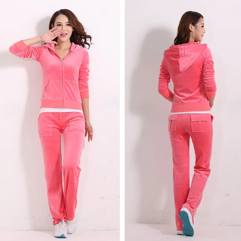 

2026 Solid Color Velvet Tracksuit Spring Autumn Women's Sweatshirt and Pants Set Two Piece Set