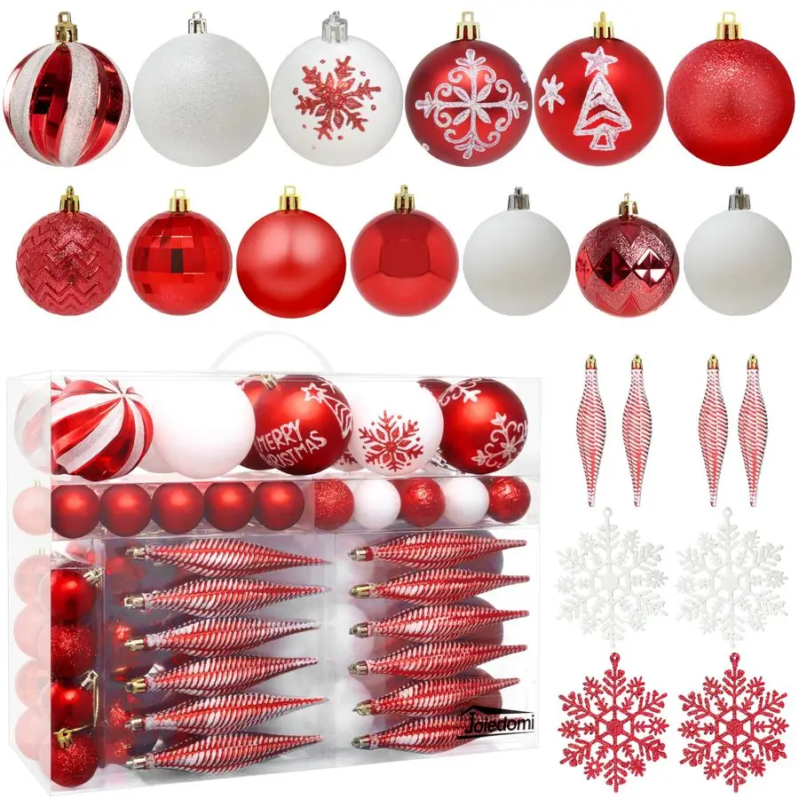 

133 Pcs Red amp White Assorted Christmas Ornaments, Shatterproof Christmas Balls Ornaments, Xmas Hanging Decor for Tree Wreath G