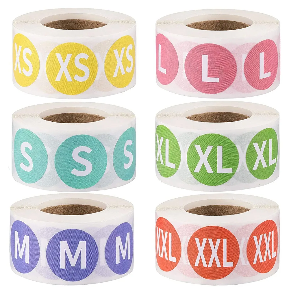 3000 Pcs Clothing Size Sticker Labels 2.5cm Colorful Coded Adhesive Labels Round Sticker Labels (XS, S, M, L, XL, XXL)