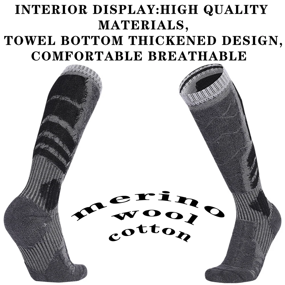 1 paar Merino Wolle Baumwolle Winter Männer Warme Ski Socken Dicker Sport Snowboard Radfahren Fußball Socken Hohe Elastische Thermische Socken – Detail 5