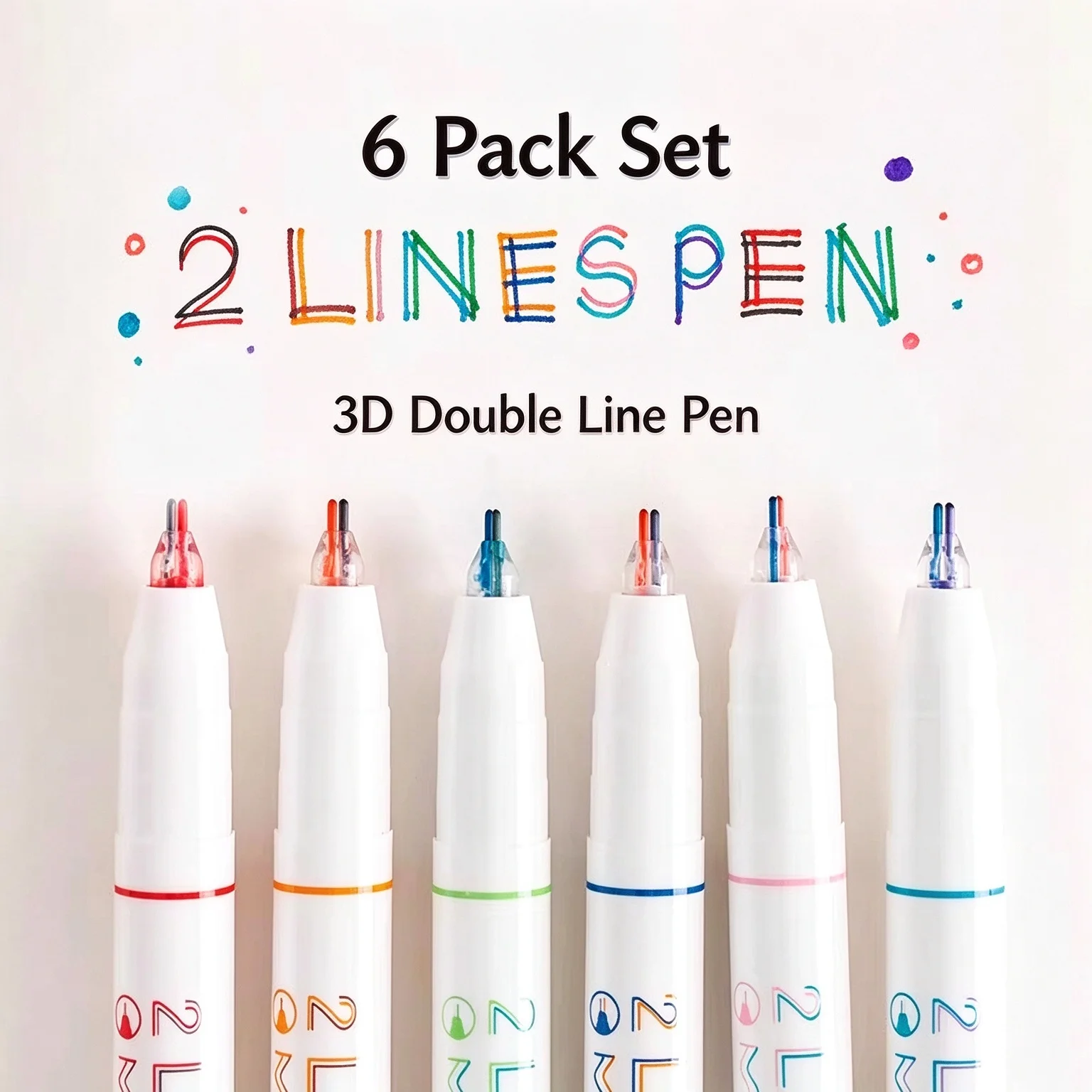 6Pcs Stereo Double Line Pen Two Color Outline Marker Kawaii Stationery DIY Journal Highlighter For Students Note Marking