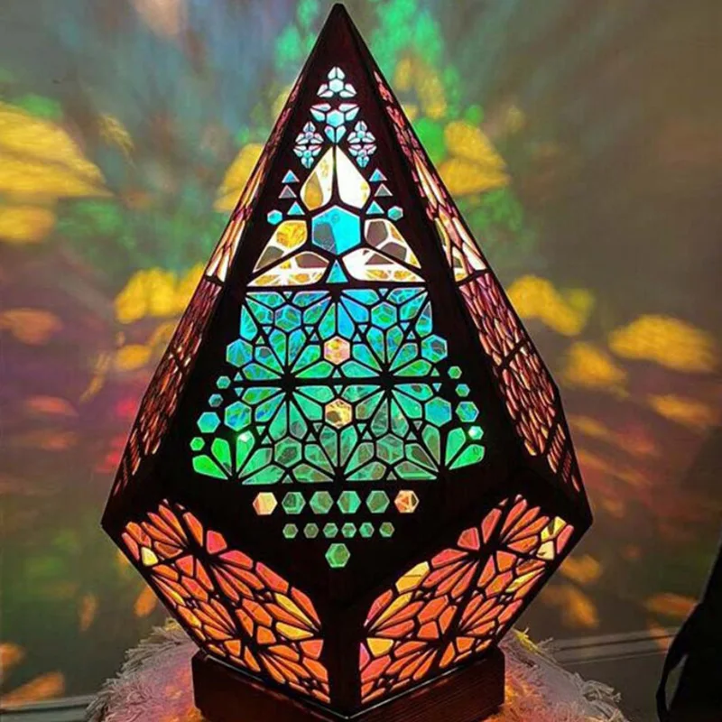 Wooden Night Light Diamond LED Bohemian Starry Sky Lights Polar Star Projection Lamp Multipurpose Colorful Night Light