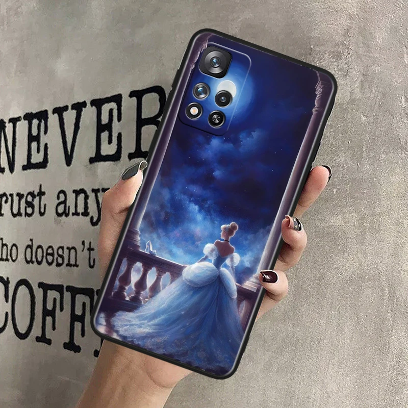 Disney Beautiful Cinderella Black Phone Case For Xiaomi Redmi Note 13 12 11 10 9 Pro Plus S T Max E 4G 5G Shell Soft Cover Capa