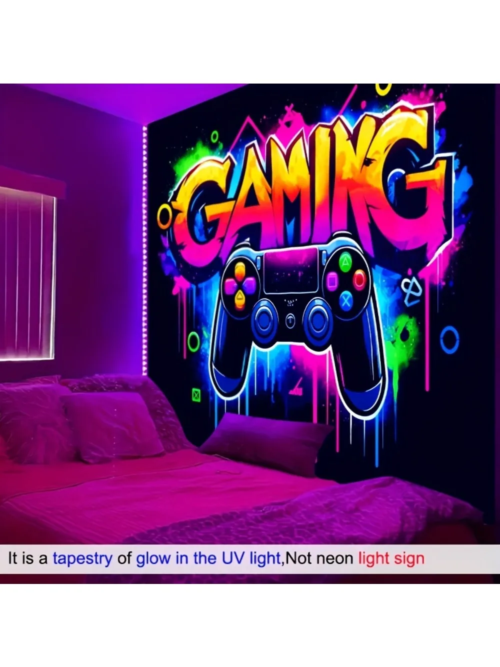 One piece, UV Black Light game controller graffiti neon wall art tapestry, indoor/outdoor game room, club, party decoration