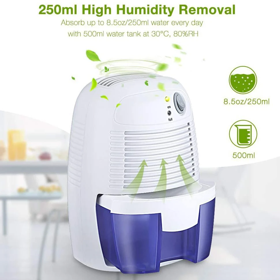 Mini deshumidificador USB, secador de aire portátil, refrigeración eléctrica con tanque de agua de 500ML para el hogar, dormitorio, cocina, oficina y coche