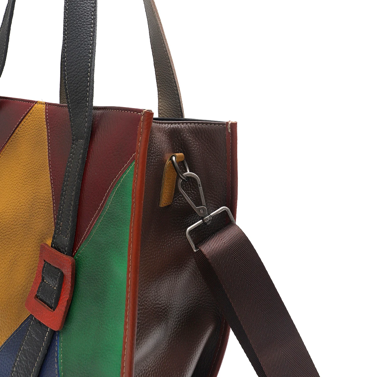 SC Vintage Sprayed Random Color Patchwork Genuine Leather Cowhide Large Capacity Tote fits in 13‘ Laptop Cross body Shoulder Bag image 2