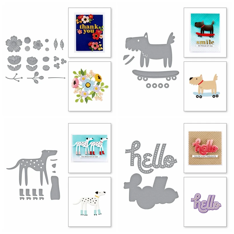 Hello Word Dog Flowers Metal Cutting Dies DIY Card Album Making Scrapbooking Crafts Stencil New 2024