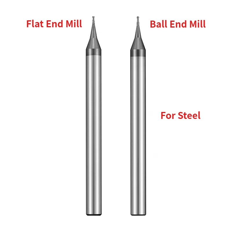 HRC60 D0.1-0.9 R0.05-R0.45 Micro 2 Flöten Flachschaftfräser CNC-Fräser 4 mm Schaft Wolframkarbid-Schaftfräser Mini-Fräser