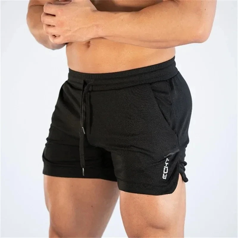 Calções esportivos masculinos de fitness, calções masculinos de treino de ginástica, calções de malha respirável casuais para praia, roupas esportivas masculinas novas, verão, 2023