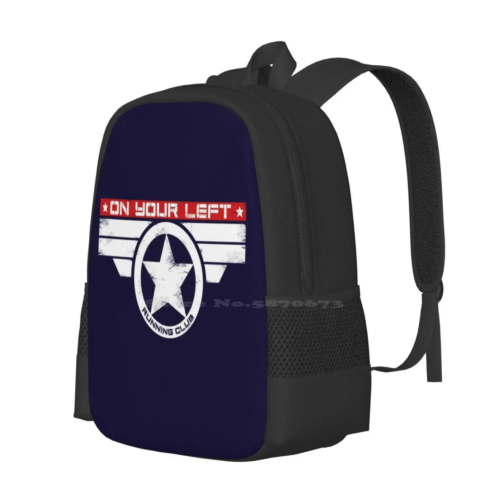 "On Your Left Running Club" Hybrid Inverted Hot Sale Schoolbag Backpack Fashion Bags Superhero Comicbook Shield Bucky Barnes