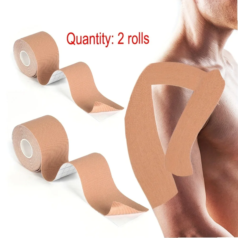 2 Rolls Kinesiology Tape 5cm x 5m, Elastic Sports Tape for Knee Muscle Support, Breathable Athletic Bandage, Pain