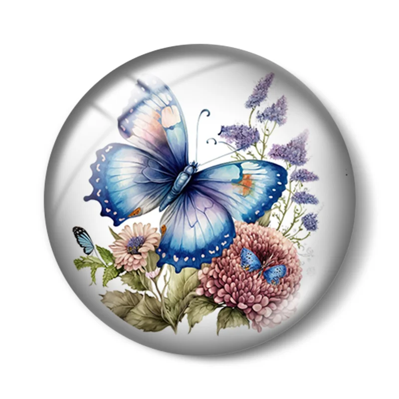 Butterfly flower painting10pcs 12mm/16mm/18mm/25mm Round Photo Glass Cabochon Demo Flat Back Making findings