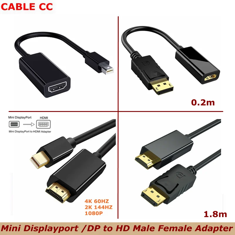 0.2m 1.8m 4K Mini DP to HDMI-Compatible 4K@60Hz DisplayPort to HD M/F Cord, Thunderbolt 2 Cable for Old Mac Air/Pro,