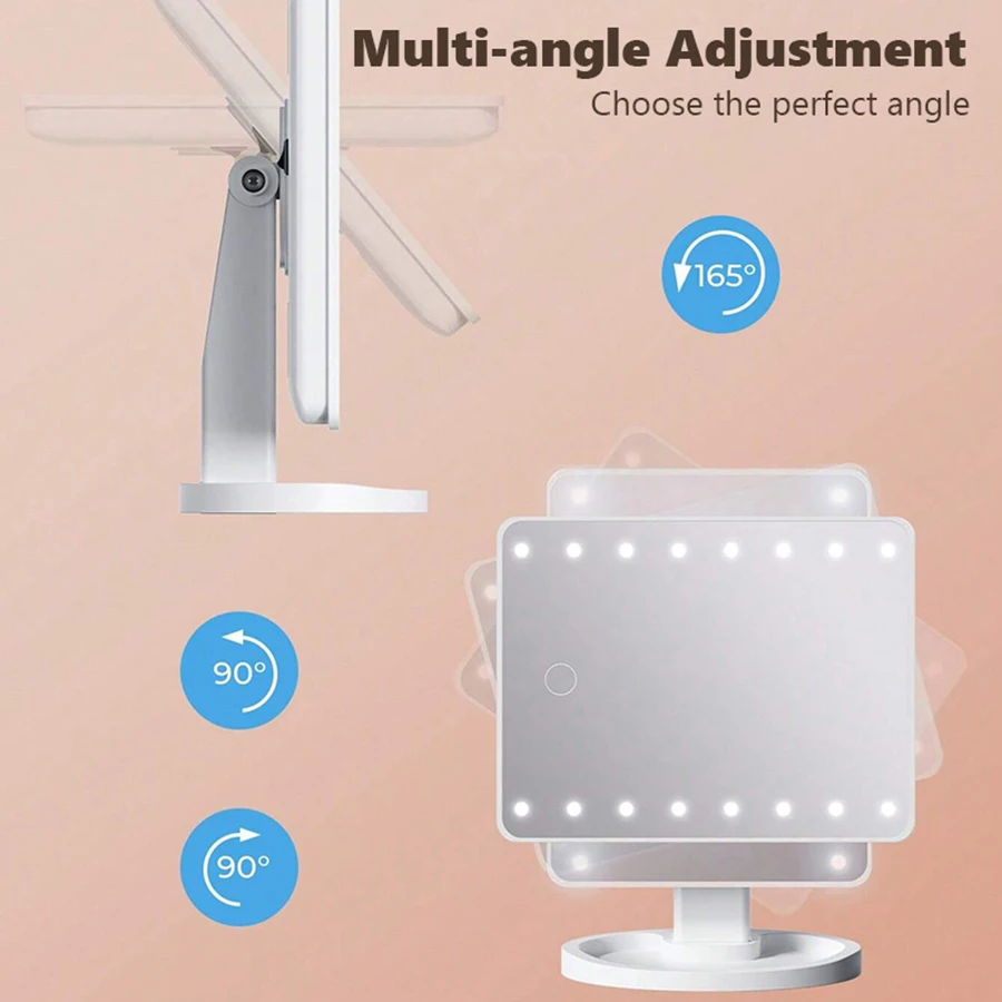 16 LED Light Vanity Mirror with Storage Base - 360° Rotating Touch-Sensitive Desktop Makeup Mirror (Dimmable Lighting)
