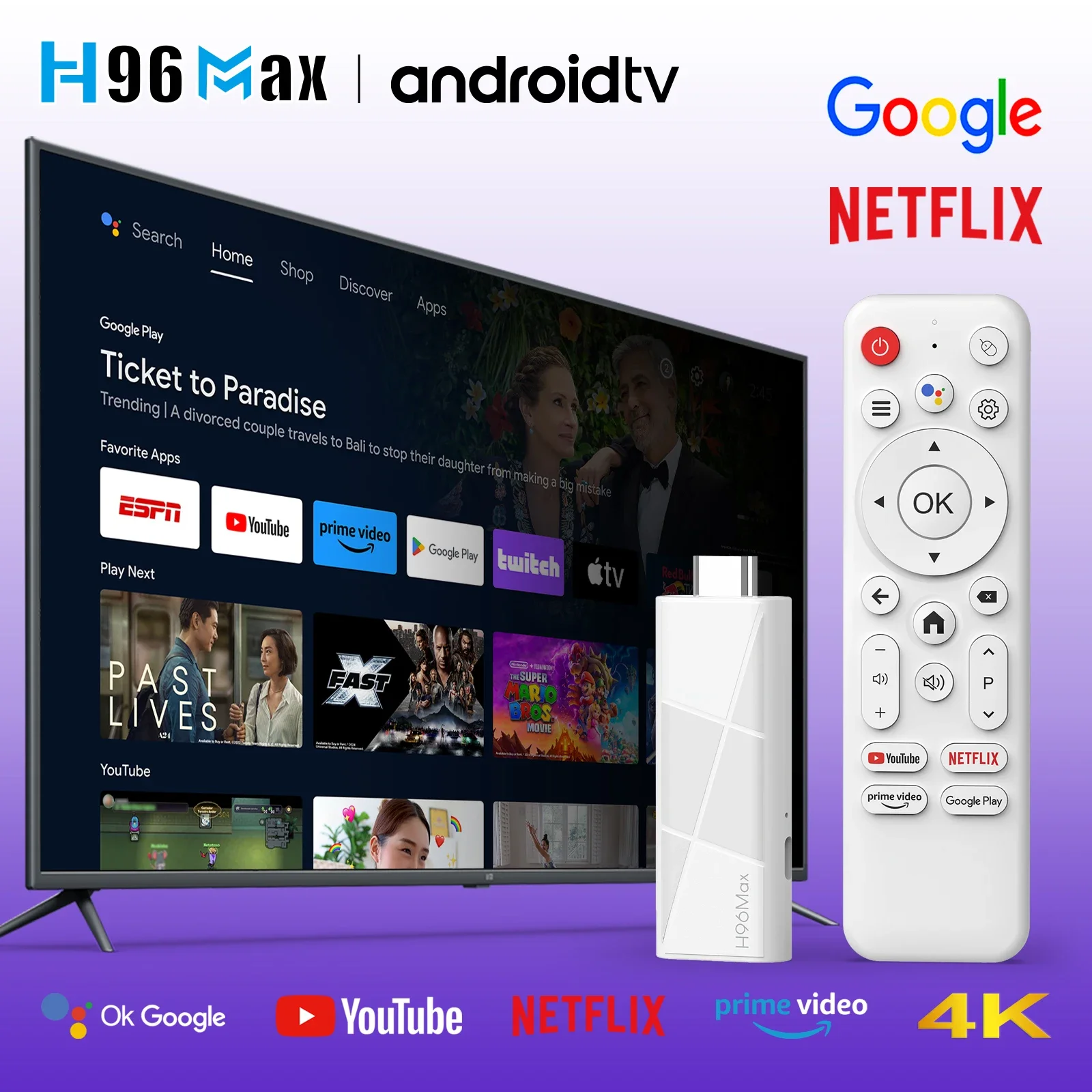 H96 MAX RK3518 Android 14 Mini TV Stick 2GB 16GB Smart TV Box Wifi6 BT5.4 4K Google Voice Media Player Set-Top-Box – Detail 2