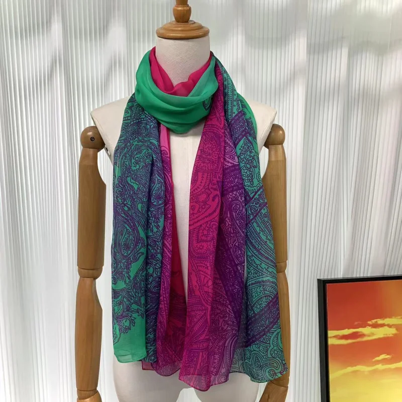 

Thin Type Beach Towel Sunscreen Shawl Scarf 100% Mulberry Silk Women's Spring and Summer Sun-Proof Headscarf