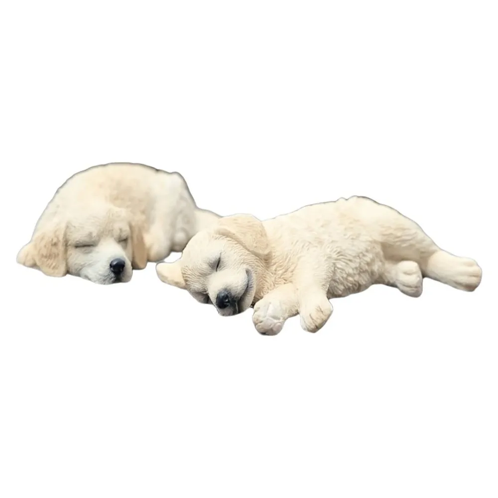 2Pcs Golden Retriever Dog Car Ornaments Sleeping Puppy Resin Model Dog Figure Statue Car Interior Gift Animal Ornament
