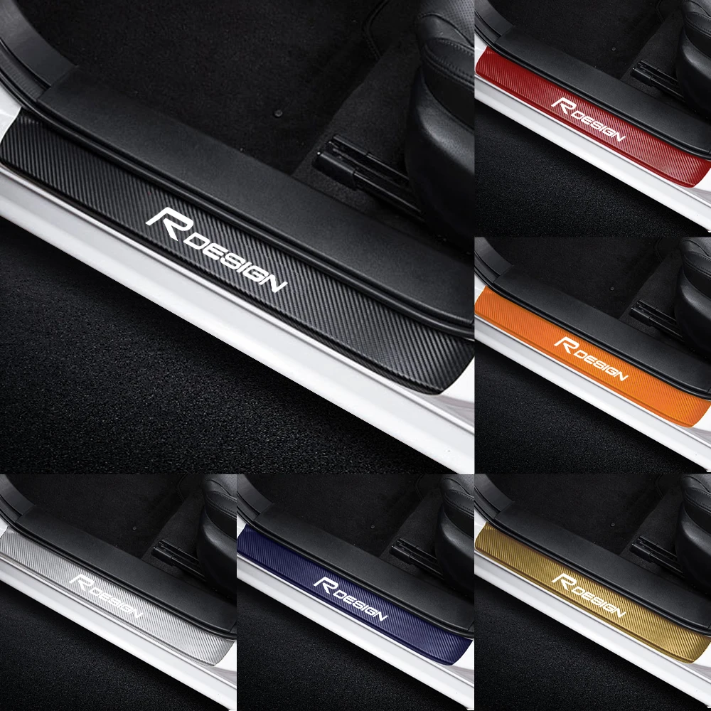4pc Carbon Fiber Car Door Sill Protector Anti-scratch Protective Film For Volvo Rdesign XC60 XC90 V40 V50 V60 AWD T6 S40 S60 S80