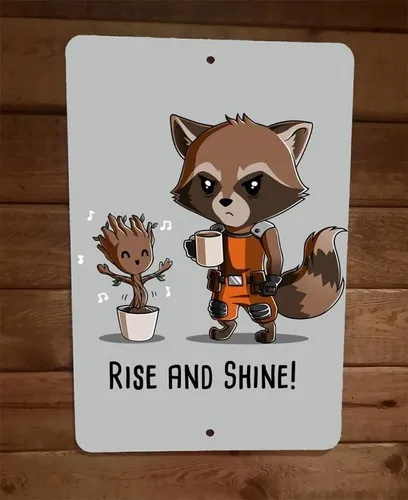 Rise and Shine Guardians  Metal Coffee Sign Rocket Raccoon