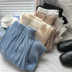 Women Wide Leg Pants High Waist Casual Chiffon Ice Silk Long Pants Bohemian pleated Trousers   plus size women clothing