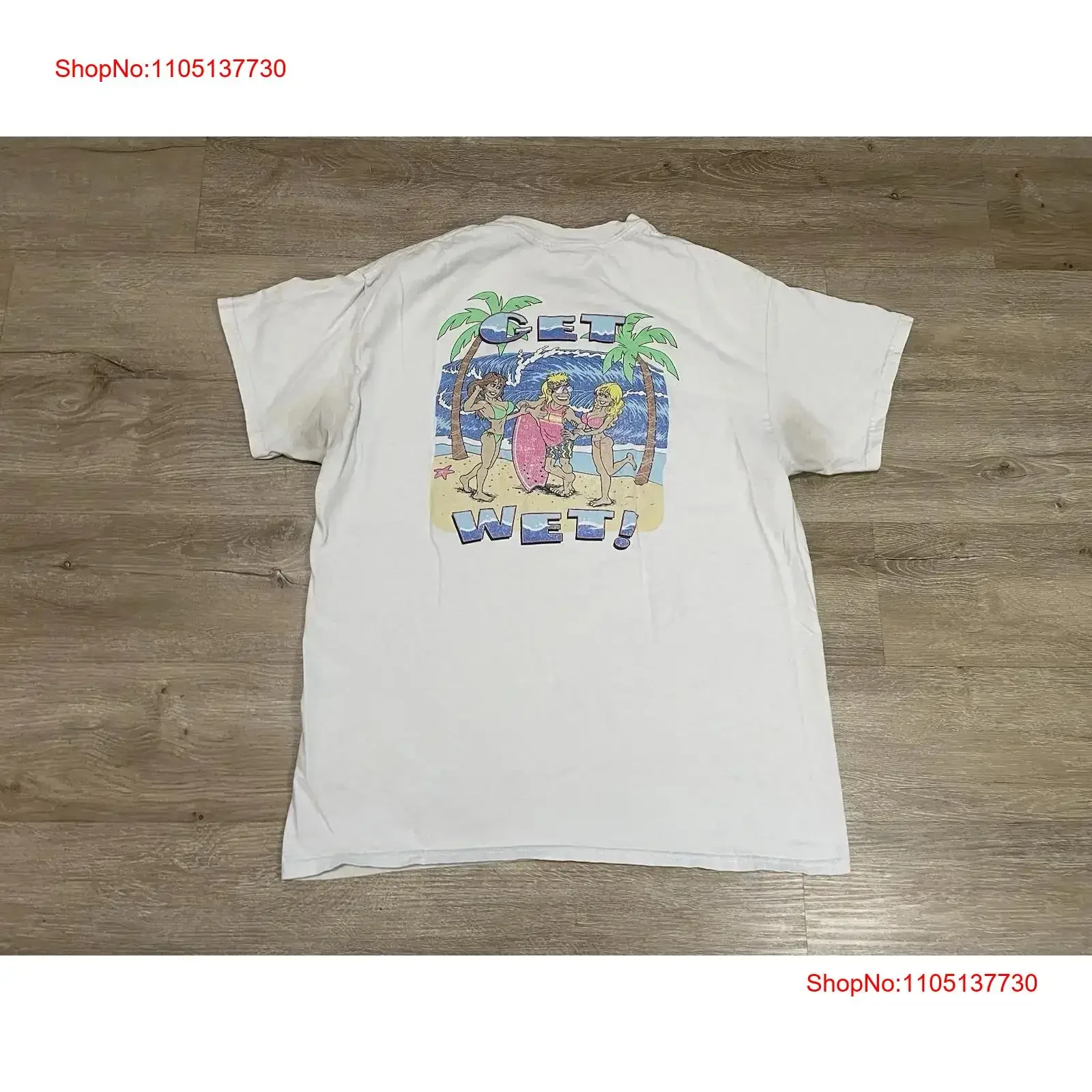 الصيد تصفح الحصول على الرطب تي شيرت الرجال Sz L كبير أبيض خمر غسلها موضة قليلا مصمم الملابس ملابس الشارع الشهير أوم #1