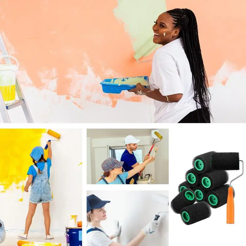Roller Paint Brush Wall Painting Roller Tool Kit 10 Pieces Applicator Hand Tools Small With Replacement Covers For Interior &