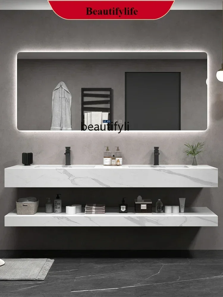 

FG28Light Luxury Stone Plate Whole Washbin Bathroom Cabinet Combination Simple Modern Seamless Ceramic Double Inter-Platform Ba