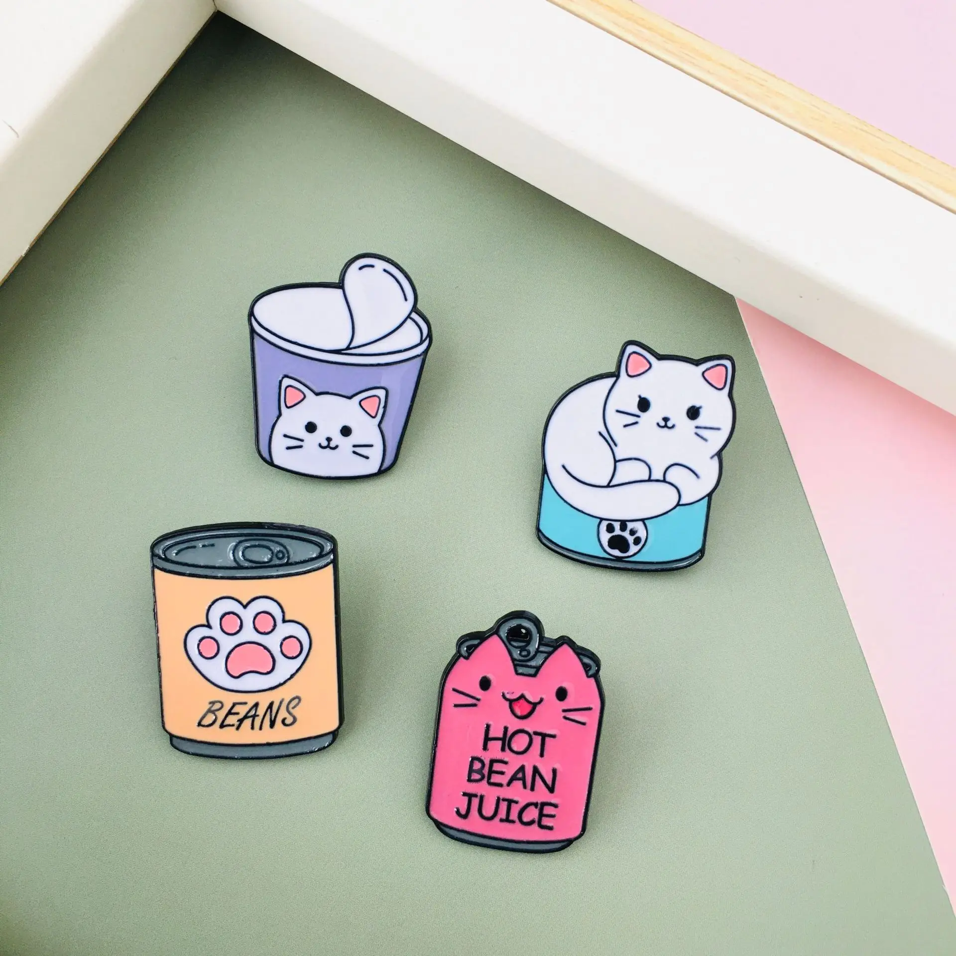 hot selling cute animal brooch, cat coffee cup badge pin