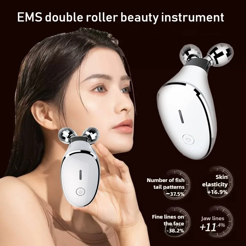 

Двойной роликовый массажер для лица EMS, устройство для лифтинга лица и шеи против морщин 2 в 1, омолаживающий уход за кожей, улучшение твердости