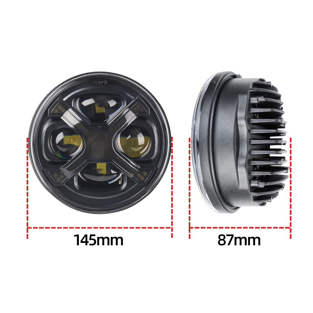 5.75-inch Smoked Black X-Shaped, Cool LED Color, RGB Daytime Running Lights, Suitable for Retrofitting Circular Car Lights